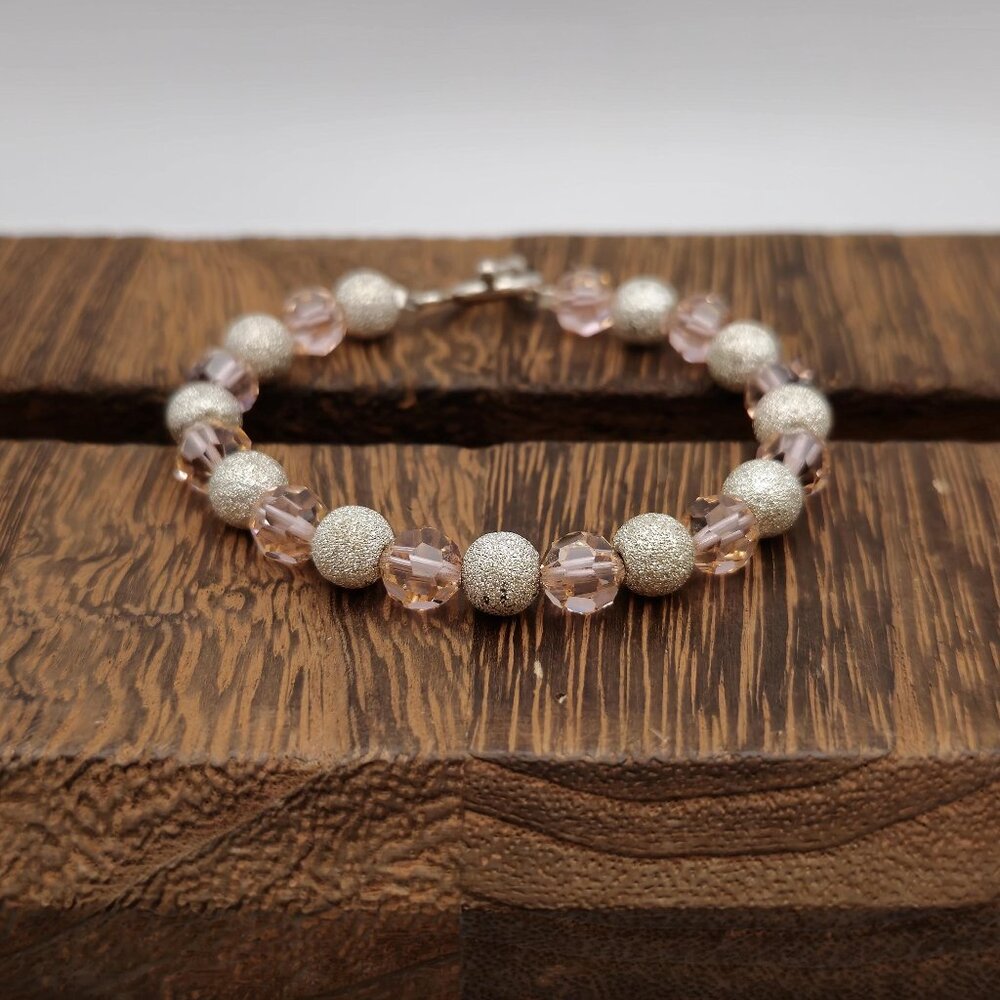 7 Inch Sterling Silver Textured Orbs With Crystals Bracelet B249